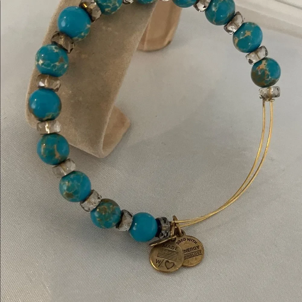 Alex and Ani Turquoise and Gold Beaded Bracelet